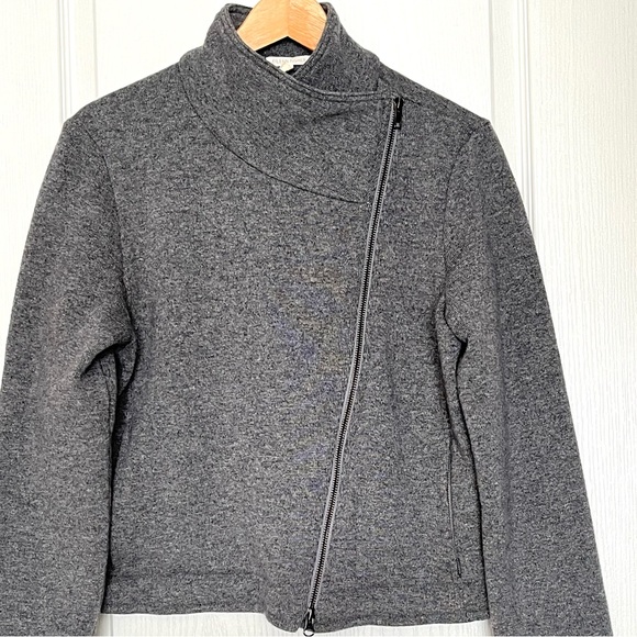 Eileen Fisher Gray Wool Blend Asymmetrical Moto Zip Jacket Sz M Bikercore Cozy - Picture 4 of 15